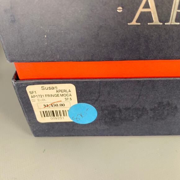 APERLAI Size 7.5 Black Silver Studded Patent Leather Fringed Moccasin Flats - Picture 13 of 14